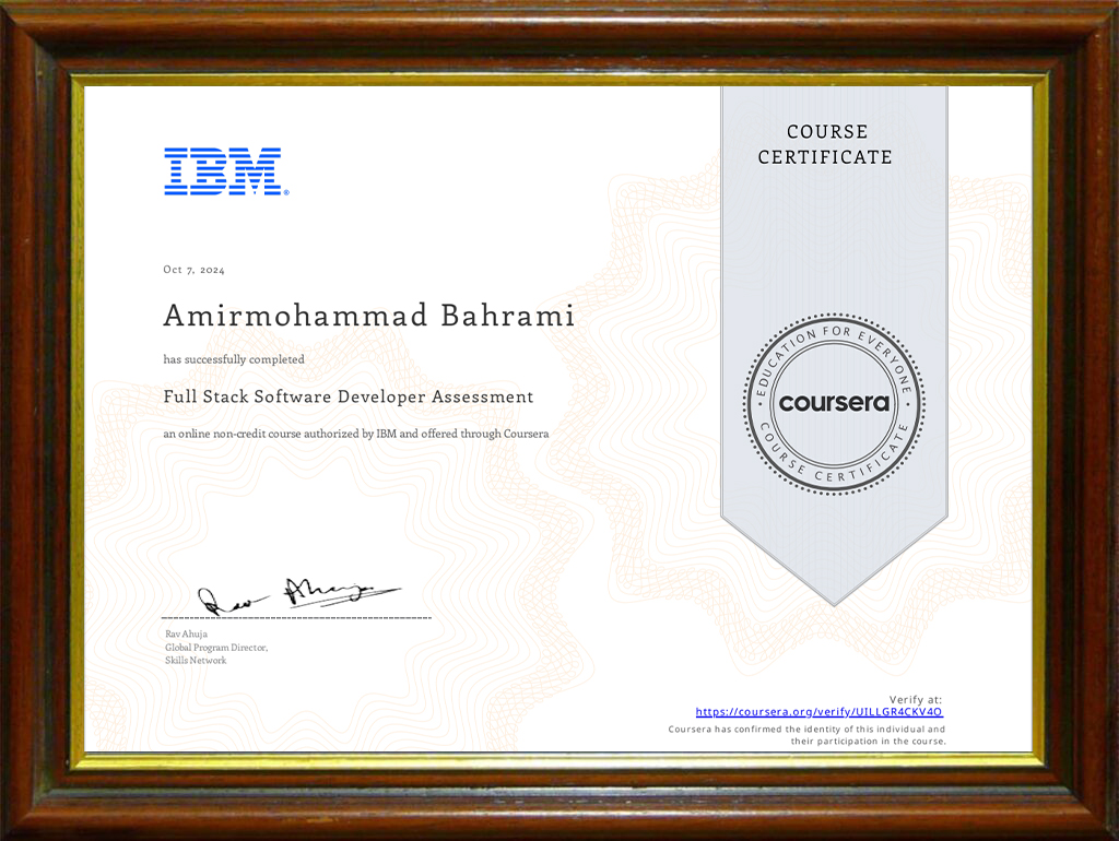 مدرک IBM امیر بهرامی